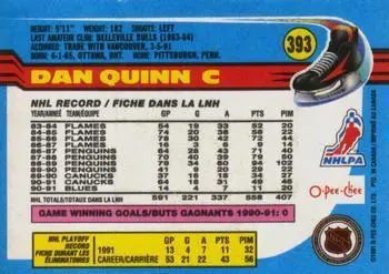 1991-92 O-Pee-Chee NHL # 393 Dan Quinn 1