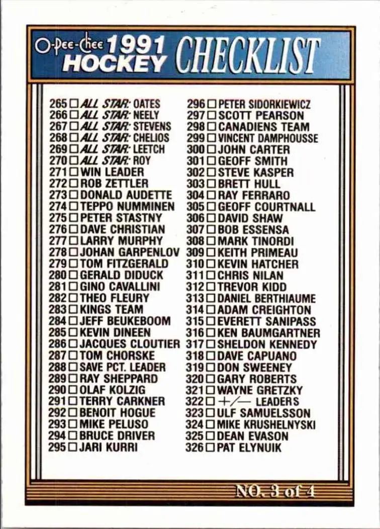 1991-92 O-Pee-Chee NHL # 396 Check list 3