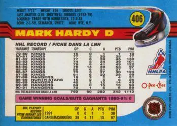 1991-92 O-Pee-Chee NHL # 406 Mark Hardy 1