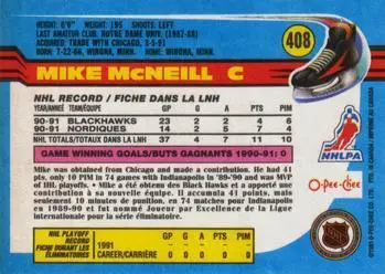 1991-92 O-Pee-Chee NHL # 408 Mike McNeill 1