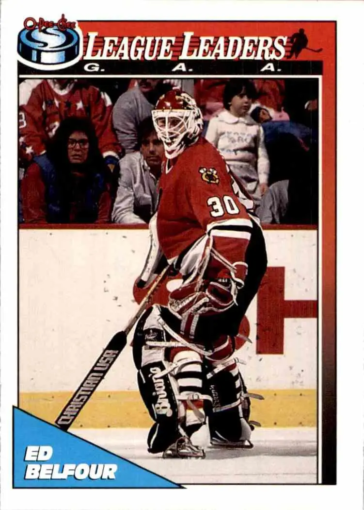 1991-92 O-Pee-Chee NHL # 425 Ed Belfour (Goals Against Average Leaders)