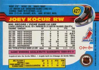 1991-92 O-Pee-Chee NHL # 427 Joey Kocur 1
