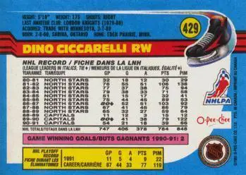 1991-92 O-Pee-Chee NHL # 429 Dino Ciccarelli 1