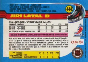 1991-92 O-Pee-Chee NHL # 444 Jiri Latal 1