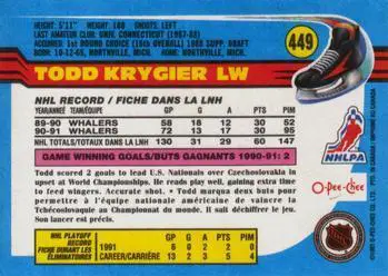 1991-92 O-Pee-Chee NHL # 449 Todd Krygier 1