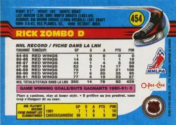 1991-92 O-Pee-Chee NHL # 454 Rick Zombo 1