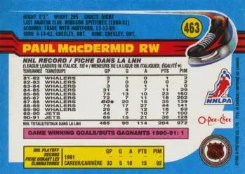 1991-92 O-Pee-Chee NHL # 463 Paul MacDermid 1