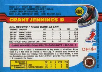1991-92 O-Pee-Chee NHL # 468 Grant Jennings 1