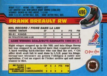 1991-92 O-Pee-Chee NHL # 496 Francois Breault 1