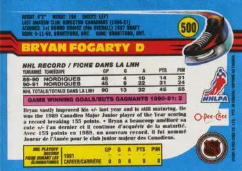 1991-92 O-Pee-Chee NHL # 500 Bryan Fogerty 1