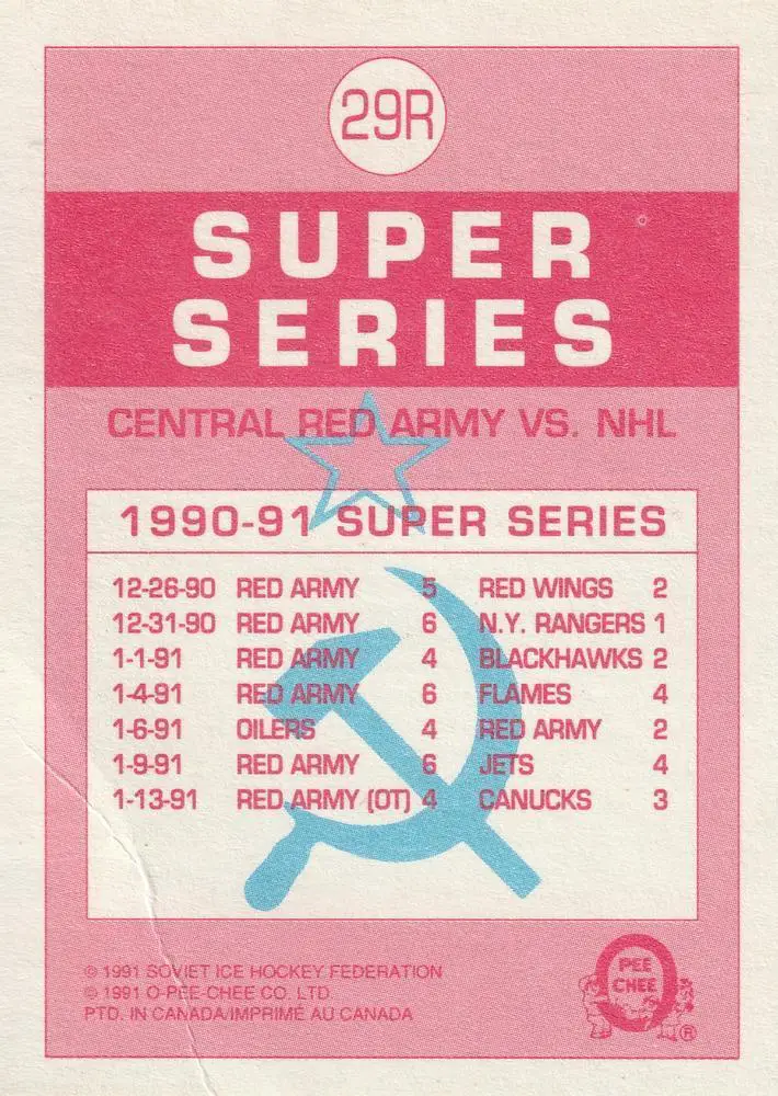 1991-92 O-Pee-Chee NHL # 29R Ц С К А 1