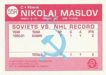 1991-92 O-Pee-Chee NHL # 55R Николай Маслов 1