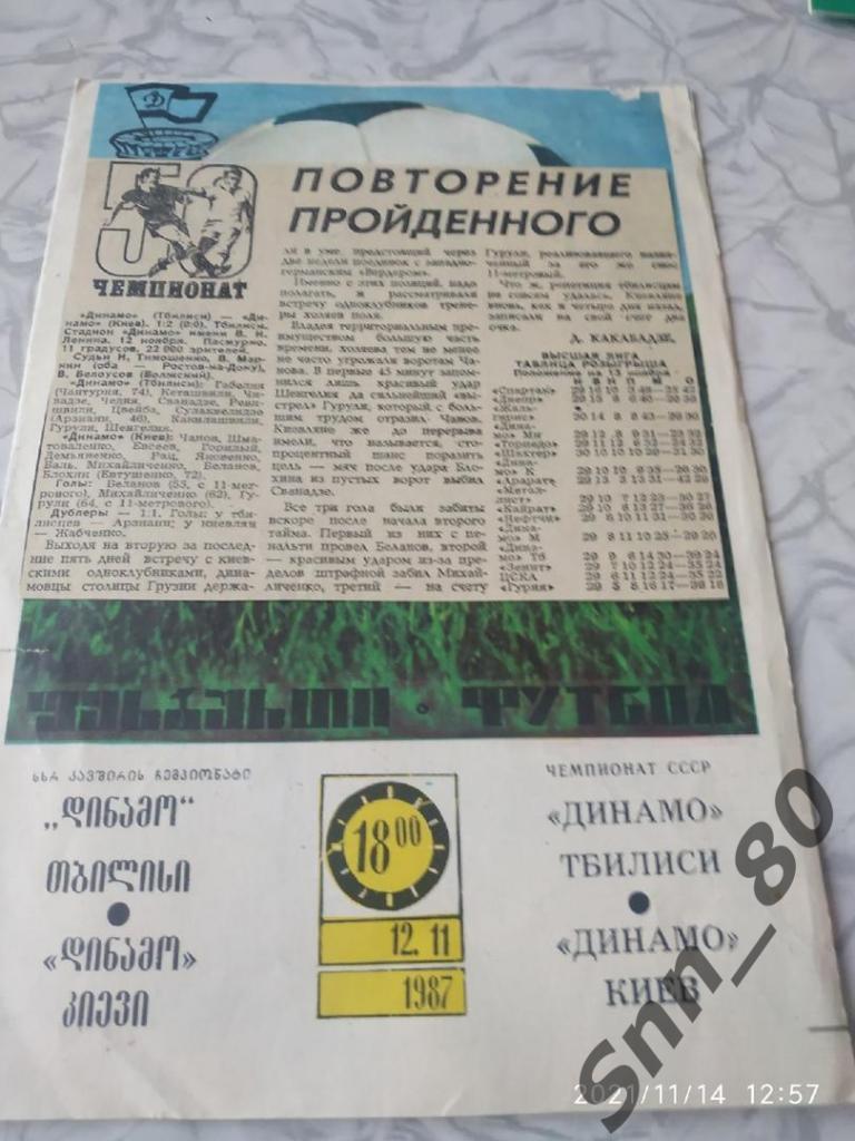 Динамо Тбилиси - Динамо Киев 12.11.1987 + статья