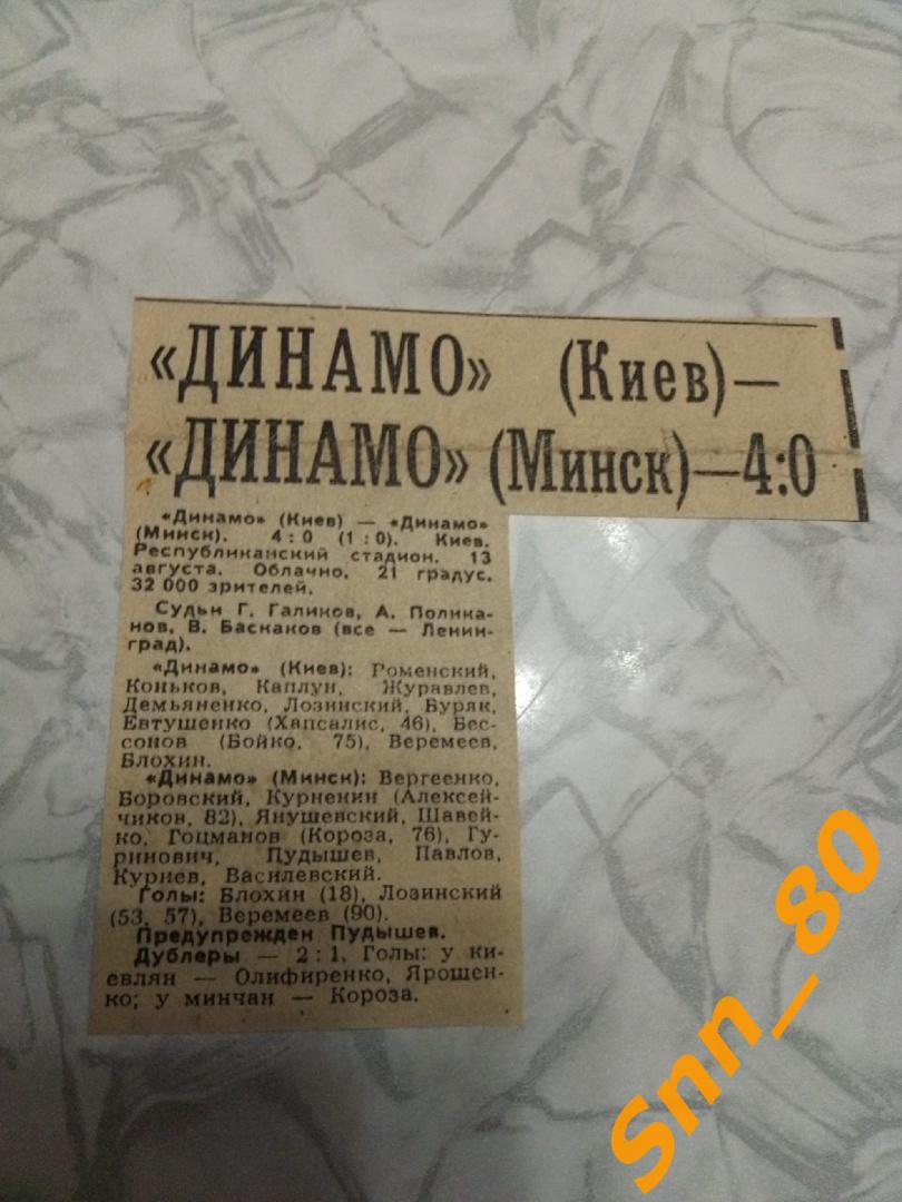 отчет Динамо Минск - Динамо Киев 1980