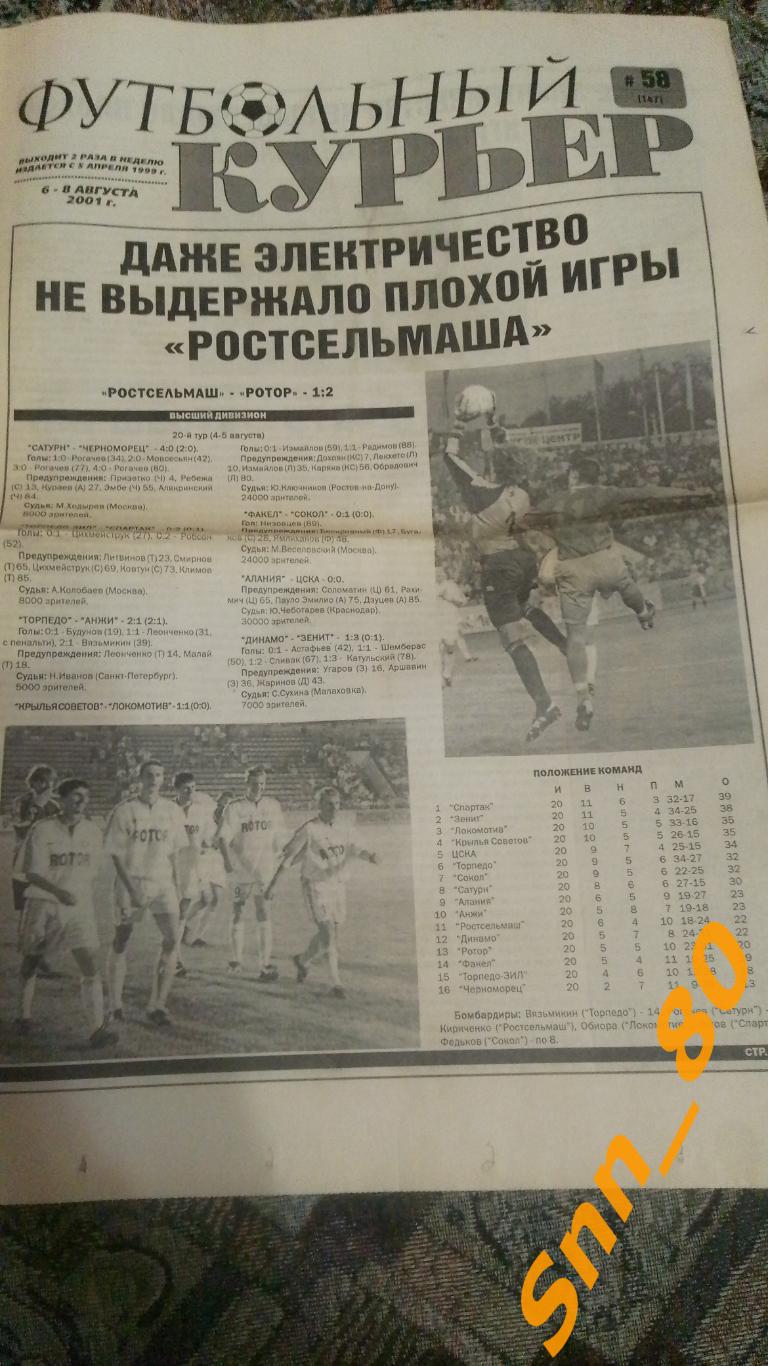 Футбольный курьер 2001 №58 Ростов-на-Дону