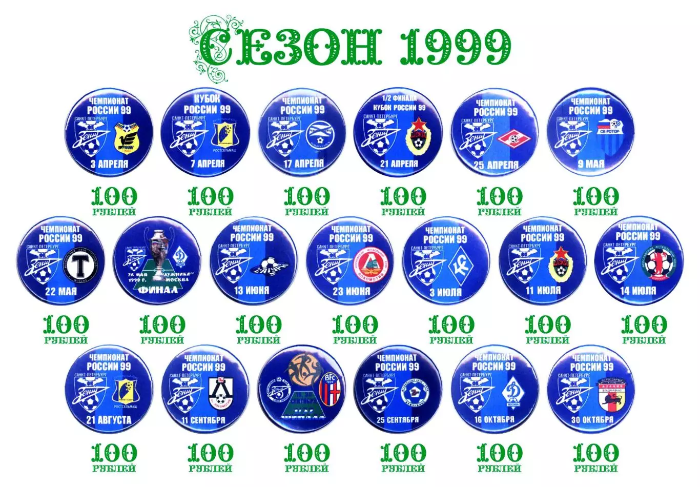 Матчевые значки Зенита сезона 1999, новодел