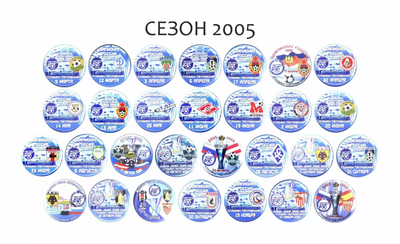 Матчевые значки Зенита сезон 2005