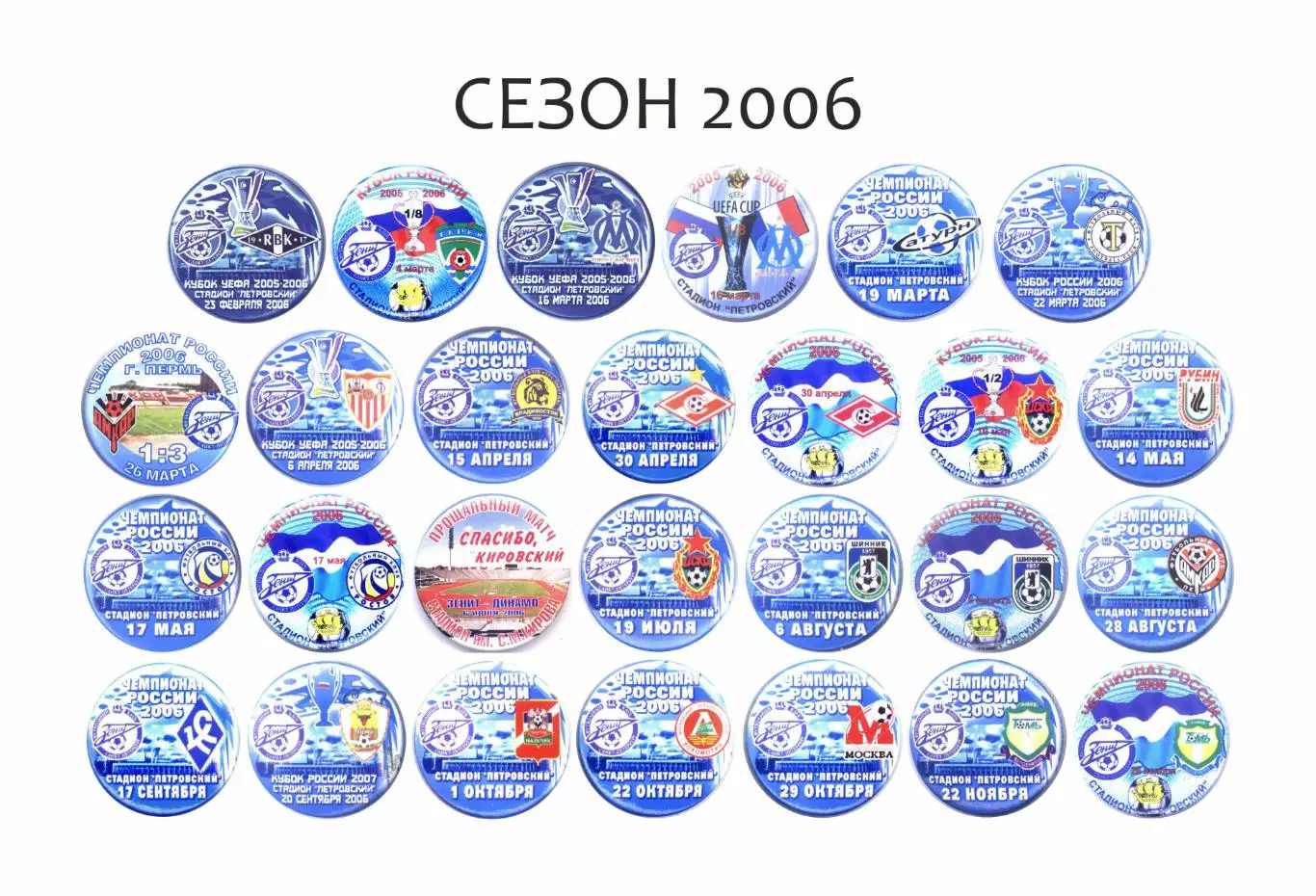 Матчевые значки Зенита сезон 2006