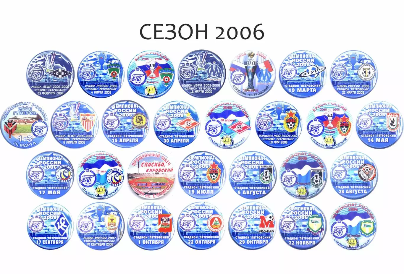 Матчевые значки Зенита сезон 2006