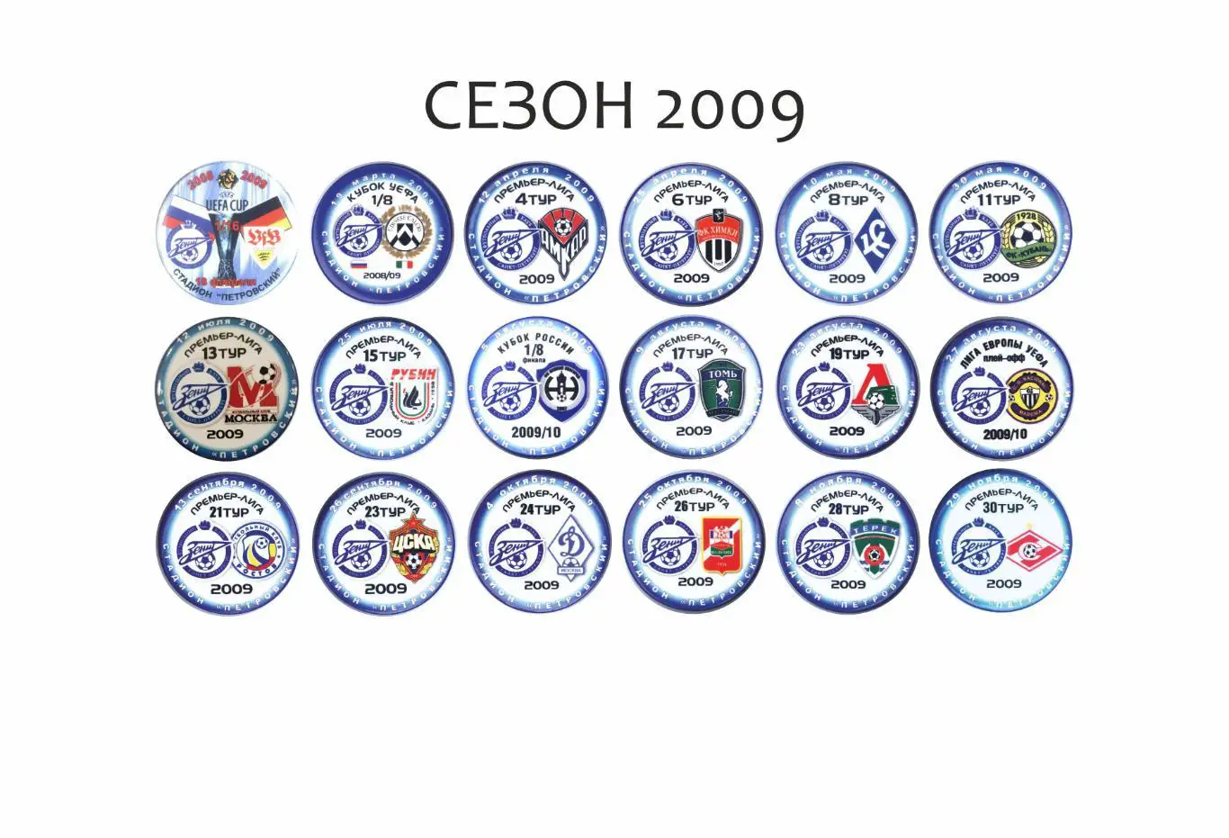 Матчевые значки Зенита сезон 2009