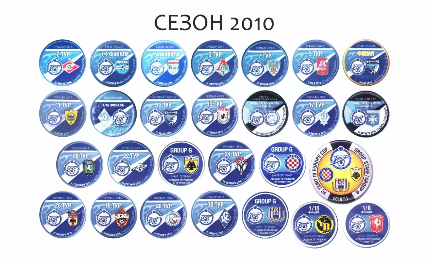 Матчевые значки Зенита сезон 2010