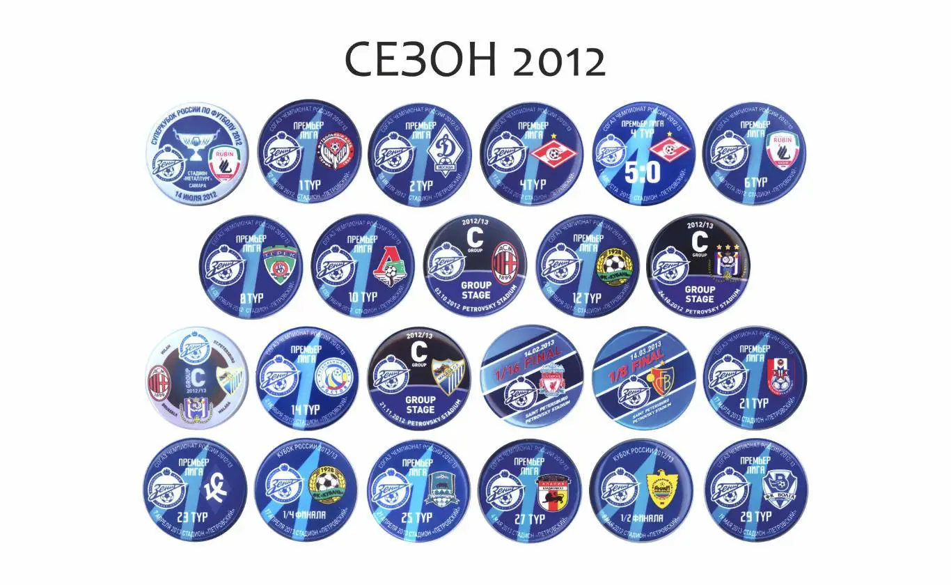 Матчевые значки Зенита сезон 2012