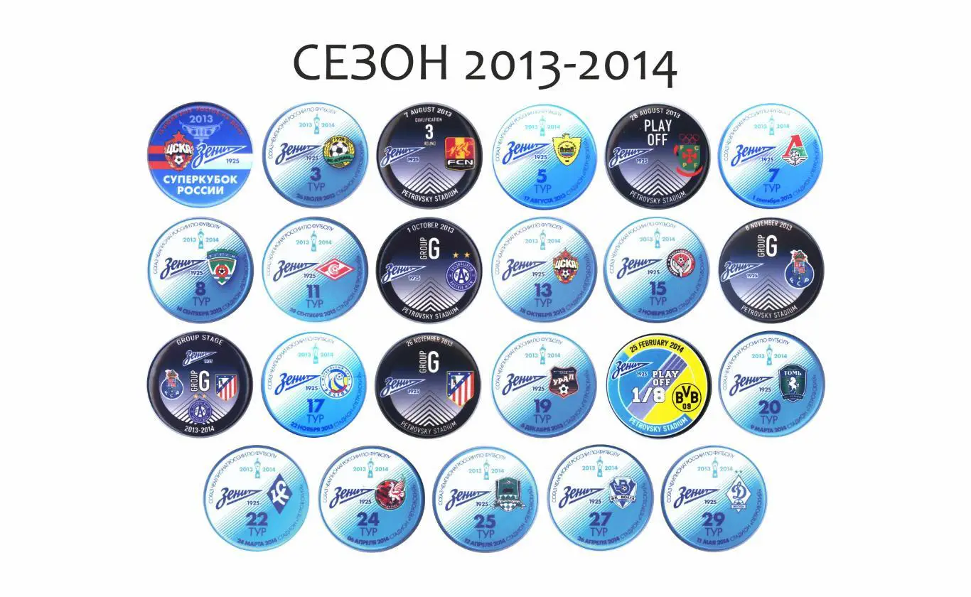 Матчевые значки Зенита сезон 2013-2014