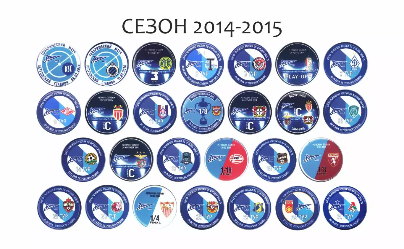 Матчевые значки Зенита сезон 2014-2015