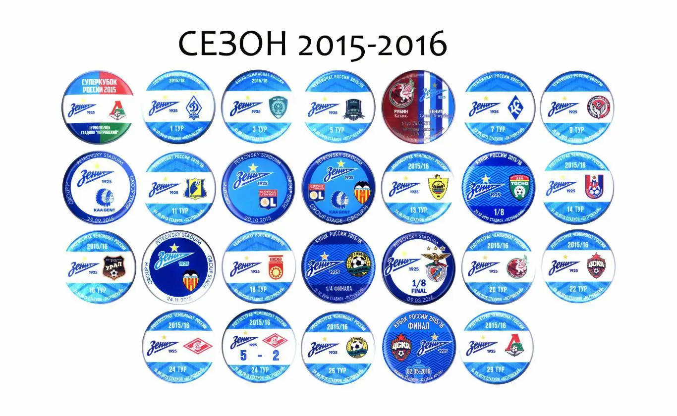 Матчевые значки Зенита сезон 2015-2016
