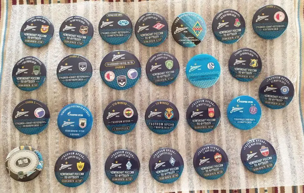 Матчевые значки фк Зенит сезон 2018-2019 2