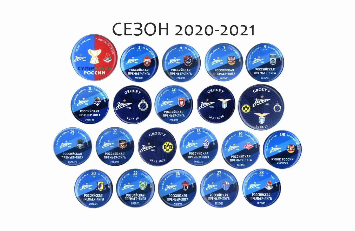 Матчевые значки фк Зенит сезон 2020-2021