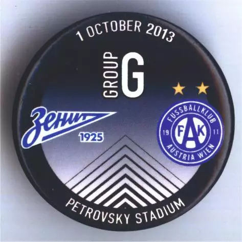 Матчевый значок Зенит - Аустрия Вена 01.10.2013