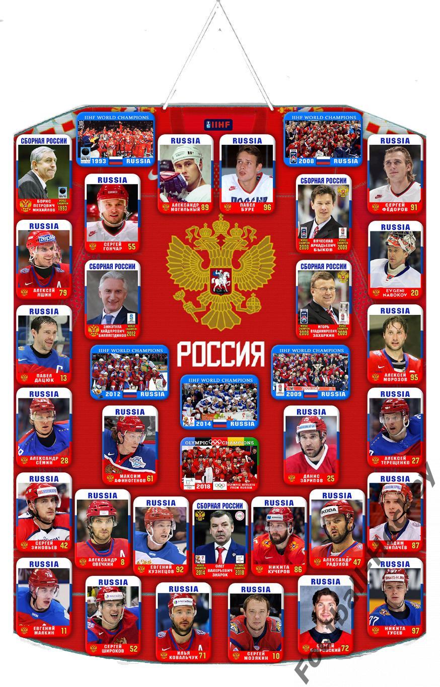 Значки Хоккей Россия на картонном вымпеле