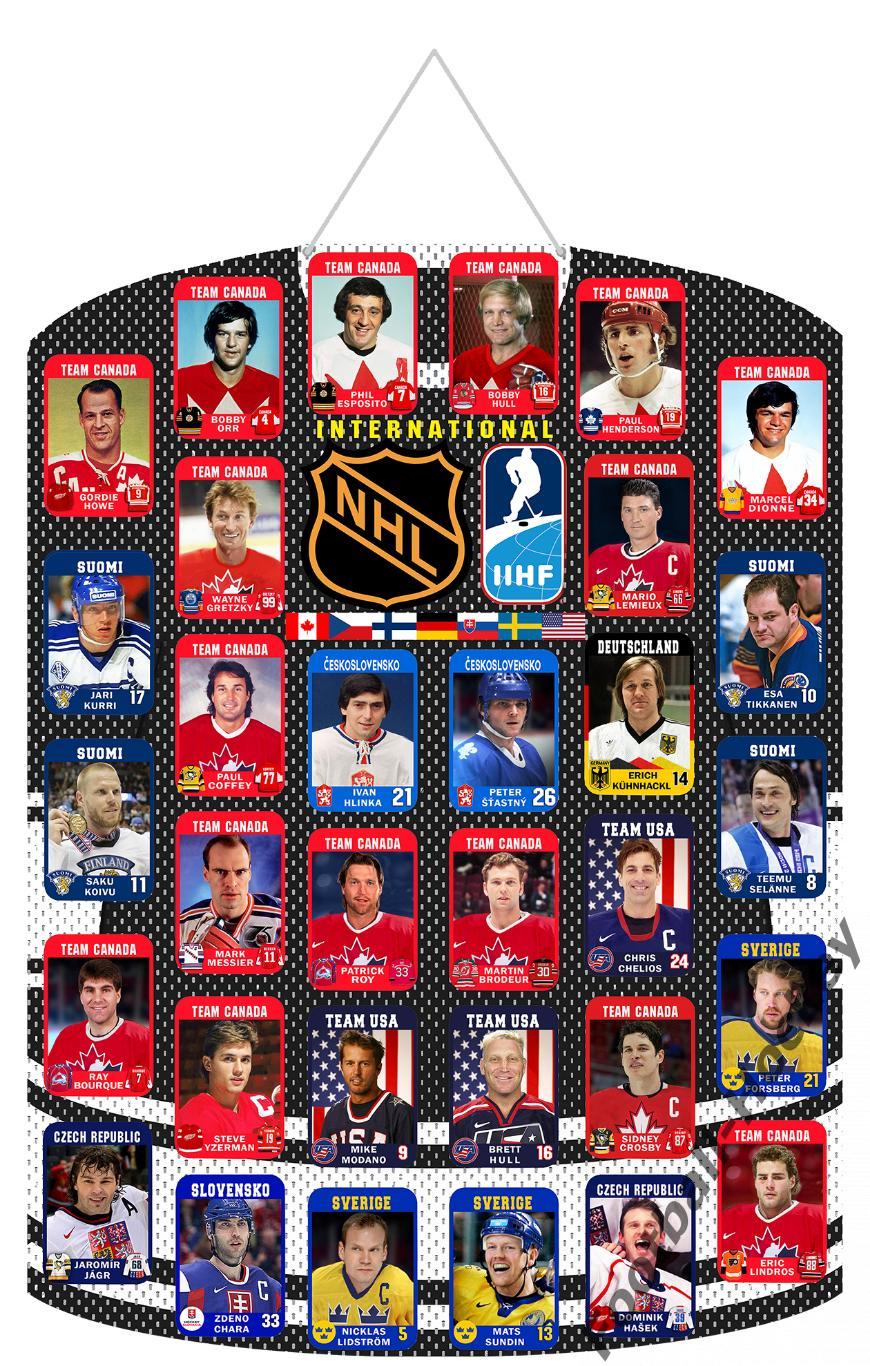 Значки Хоккей - Звёзды NHL и IIHF на картонном вымпеле