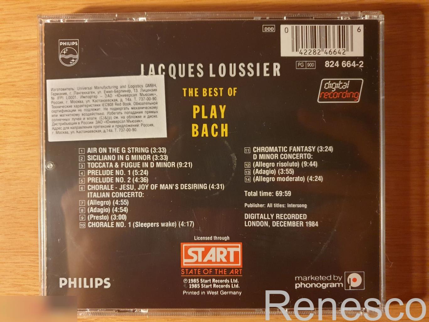 (CD) Jacques Loussier ?– The Best Of Play Bach (Germany) (1985) 1