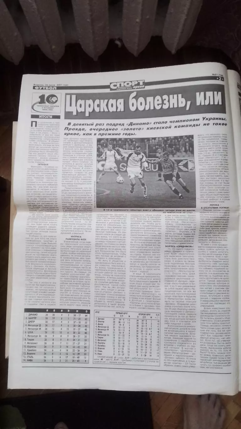 Газета Спорт-Арена 2001 N 51 (136) 26.06. Украина 2