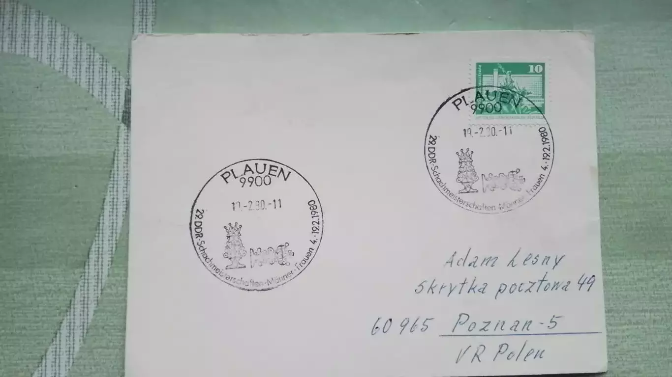 Почт карточка Шахматы Женщины Международный турнир Плауэн 1980 Спецгашение Марка