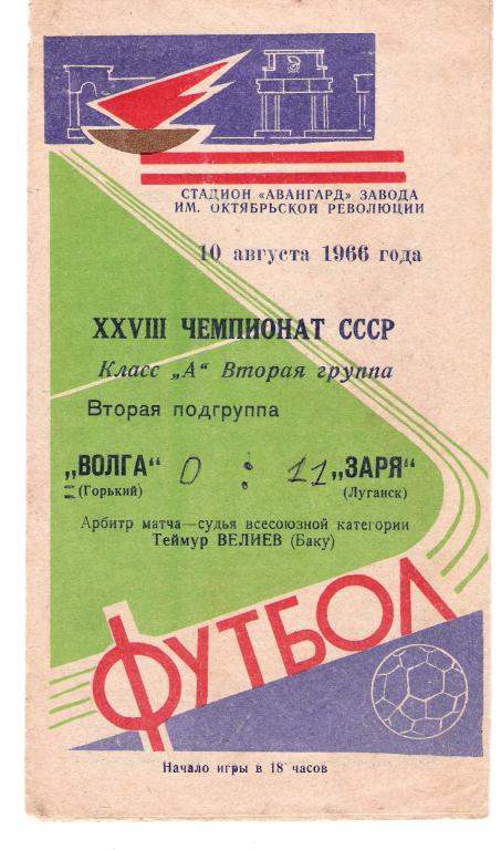 Заря Луганск - Волга Горький 1966