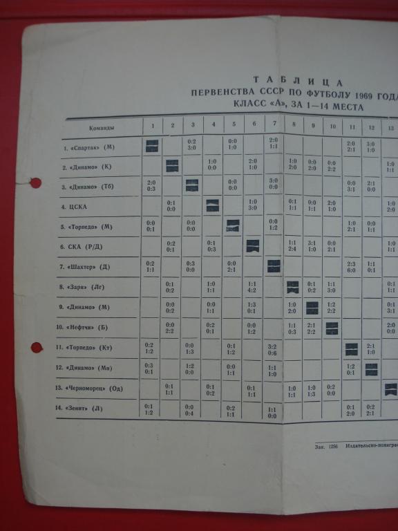 Календарь игр + таблица Москва Стадион Динамо и Лужники 1969 1