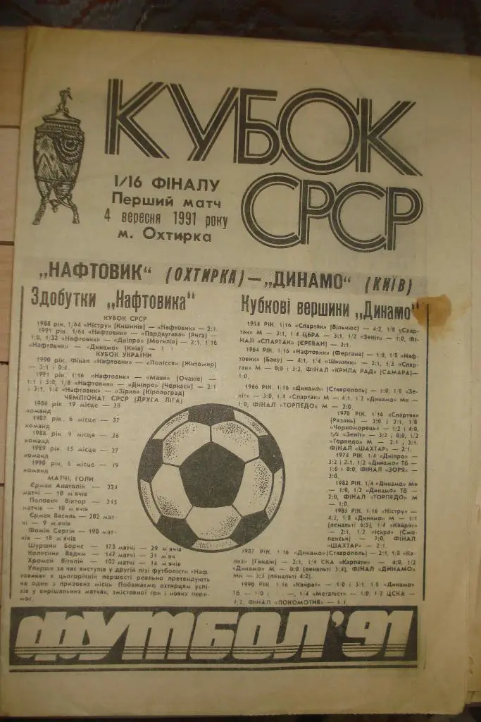 Нефтяник Ахтырка - Динамо Киев 1991 Кубок СССР, 1/16 2 офиц. вид