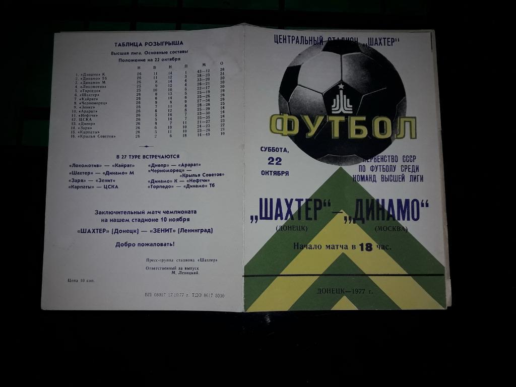 Шахтер Донецк - Динамо Москва 1977