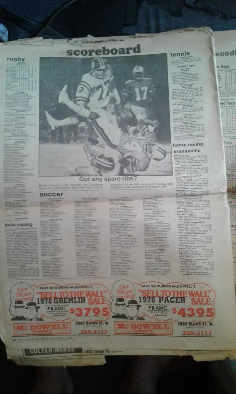 Газета Sport Report Торонто 11 сентября 1978 Регби 5