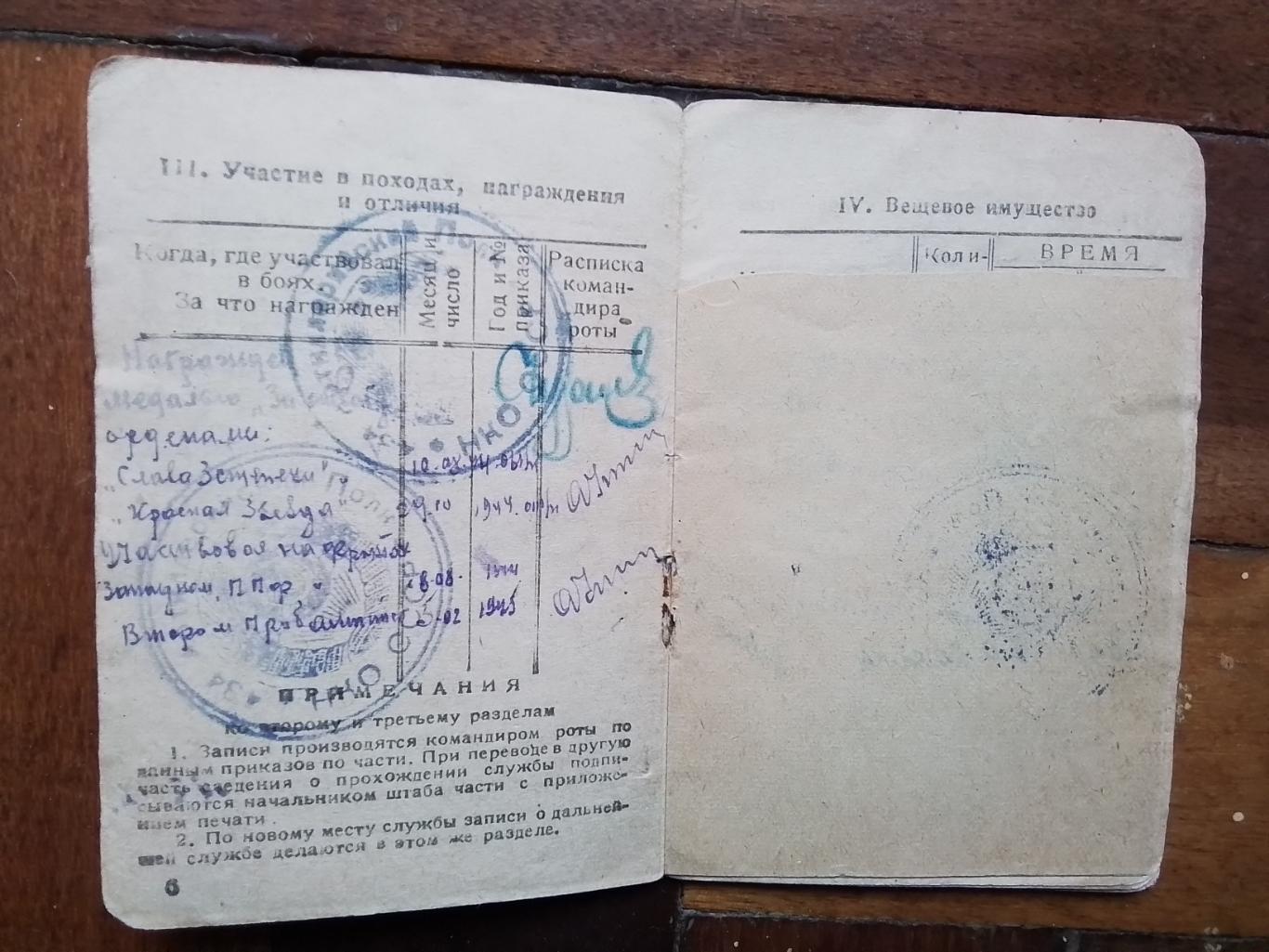 Военный билет 1943 Телеграфист Кавалер Красной Звезды и Ордена Славы 3 ст. Пенза 3