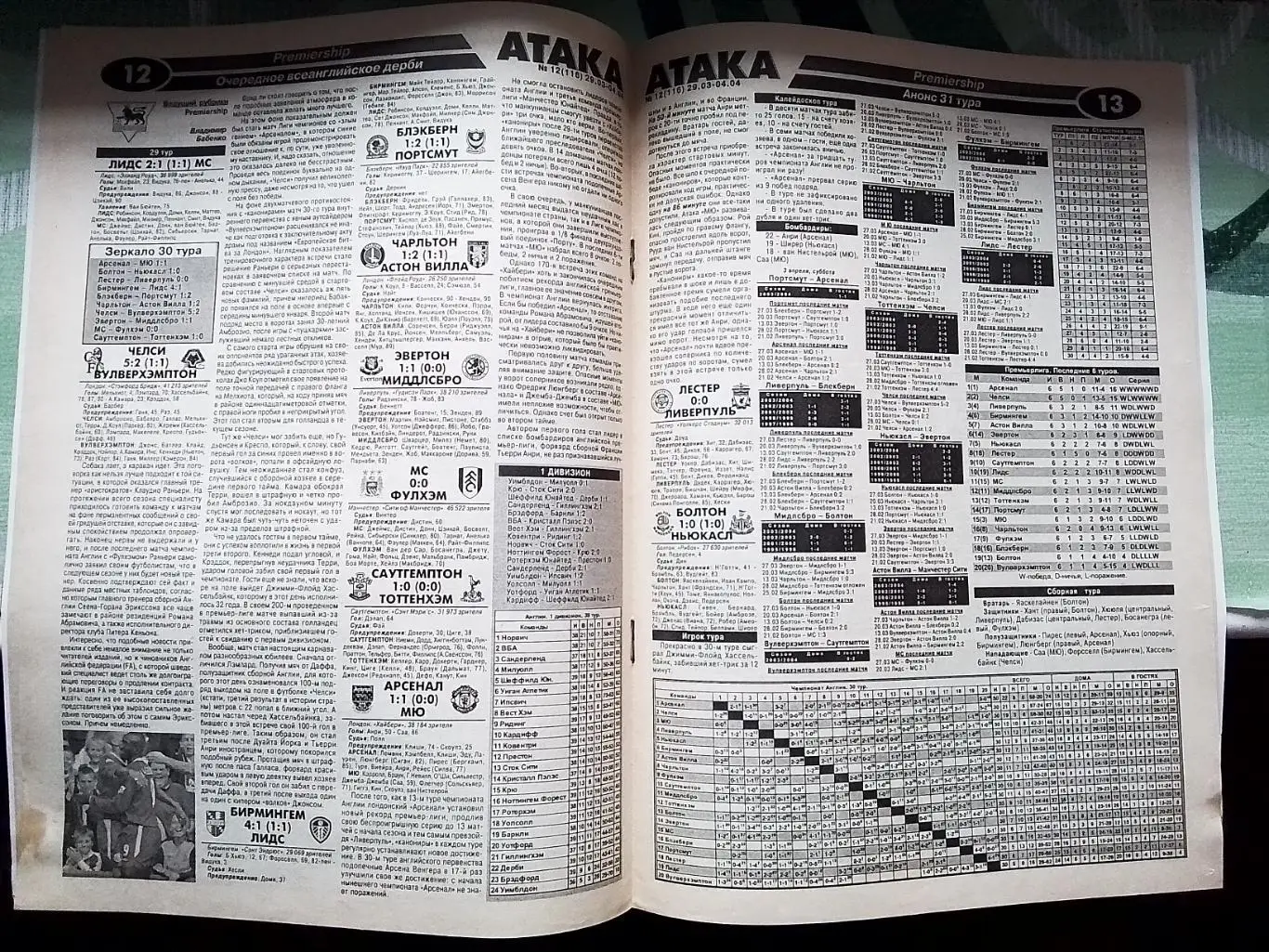 Еженедельник Атака 29.03 - 4.04. 2004 N 12 (116) Кубок УЕФА 1/4 Укр чем 18 тур 1