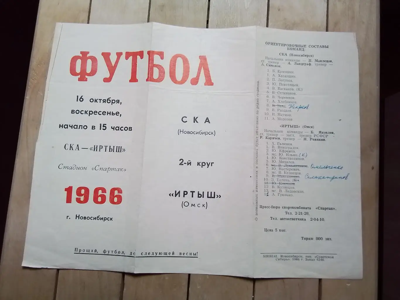 СКА Новосибирск - Иртыш Омск 1966