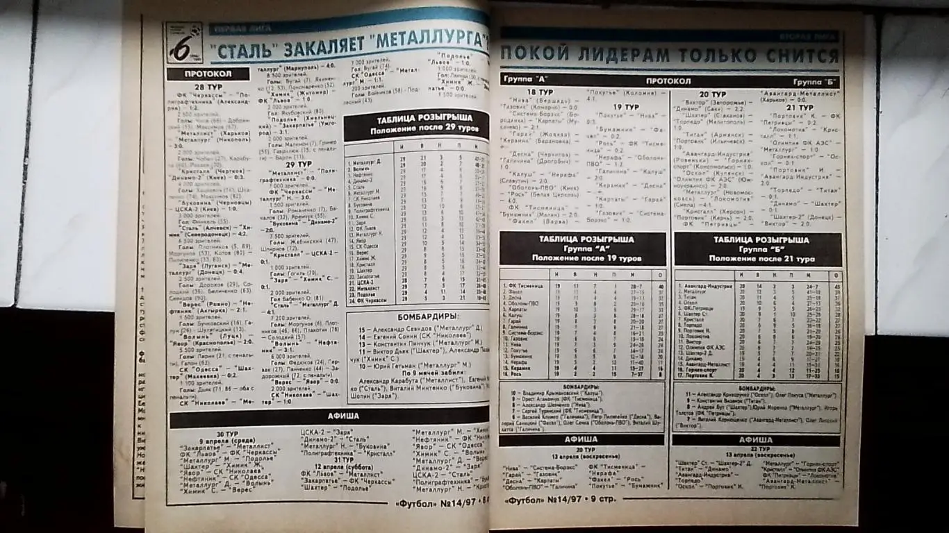 Еженедельник Футбол Украина 1997 23-30.03 N 14 Ф Пушкашу -70 Андрей Головко 5