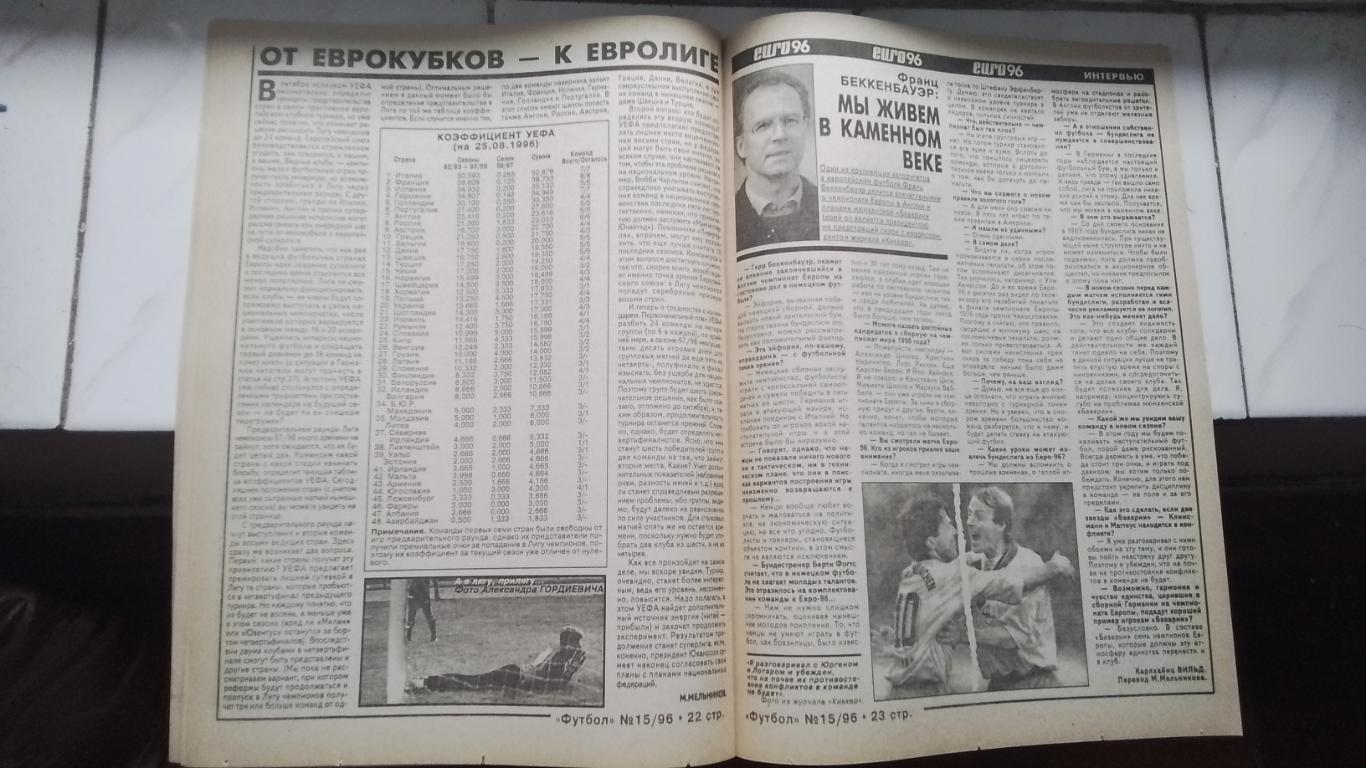 Еженедельник Футбол Украина 1996 N 15 ЕК Ф.Беккенбауэр Обзор ЧЕ-96 от Уорлд сокк 4