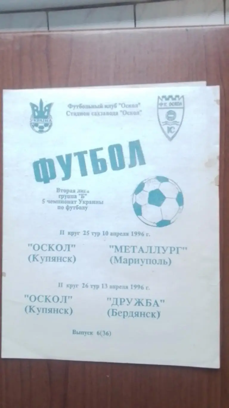 Оскол Купянск - Металлург Мариуполь Дружба Бердянск 1995 - 1996