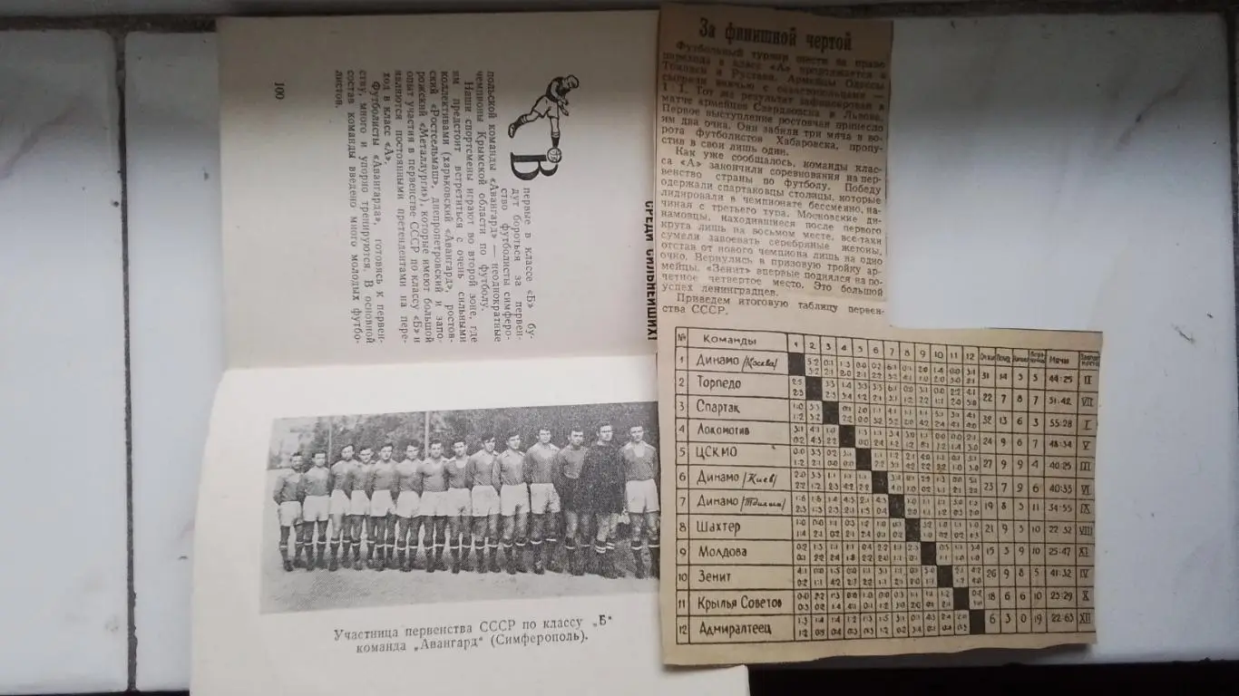 Календарь справочник Симферополь 1958 + вырезка с итог таблицей в лиги 1