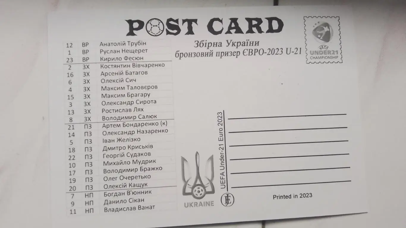 Открытка-коллаж Молод сборная Украина - бронзовый призер ЧЕ U-21 2023 1